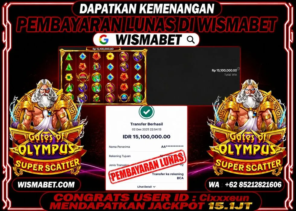 Wismabet - BUKTI KEMENANGAN Gates Of Olympus Superscatter Rp15,200,000,- LUNAS